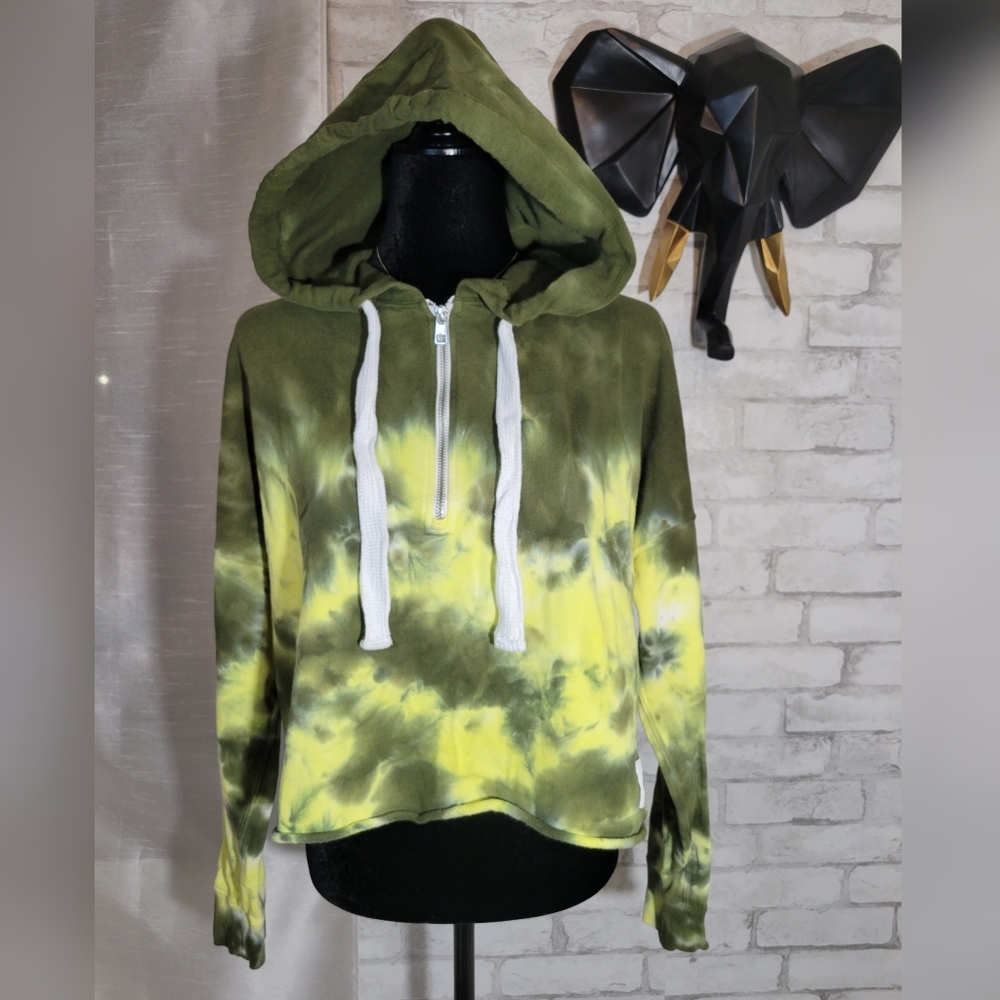Calvin Klein Green High Tide Tie-Dyed /Cloud Print Cropped Hoodie Size L